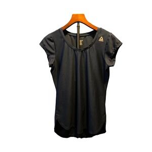Reebok Womens Black Textured Mesh Activewear T-Shirt Size Small Short Sleeve